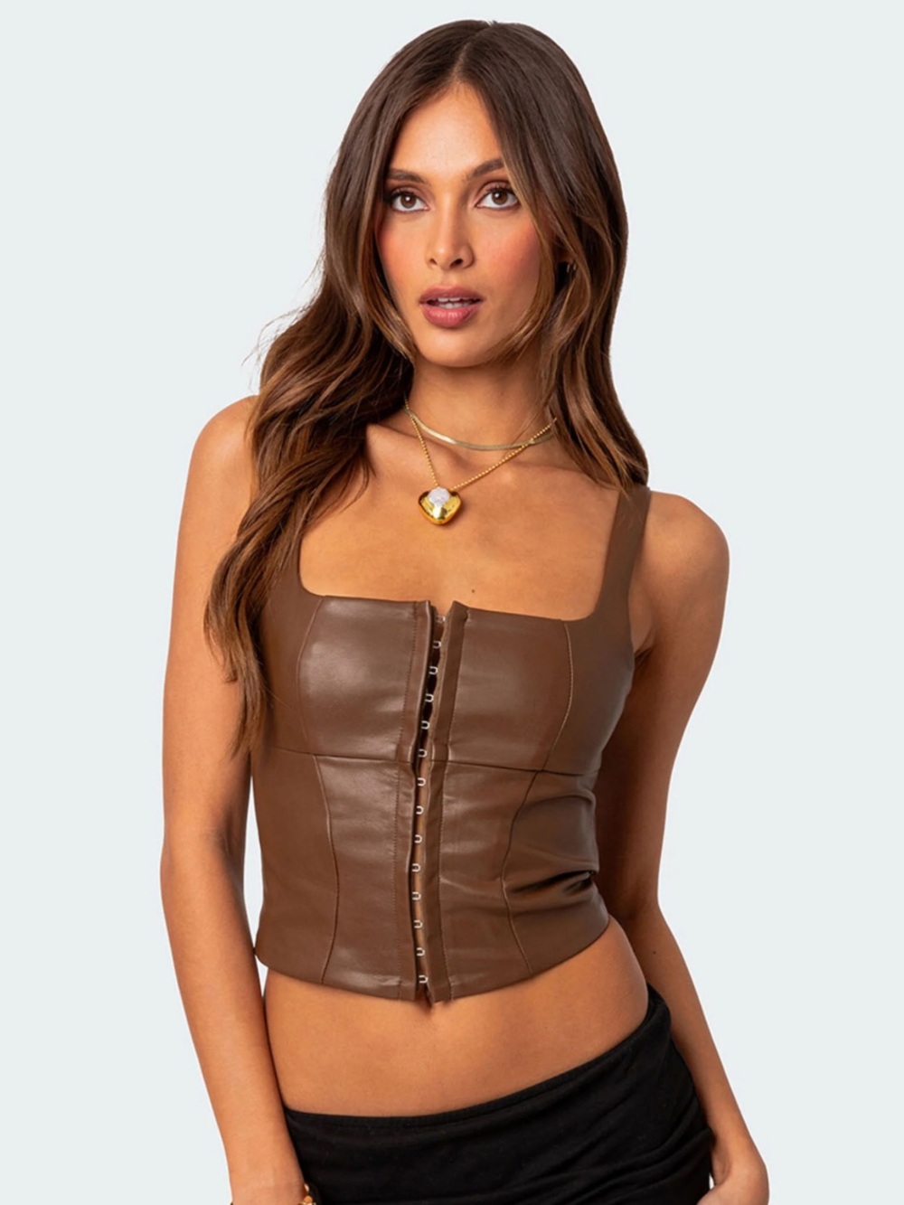 Edikted Women’s Faux Leather Brown Corset Top - Size S